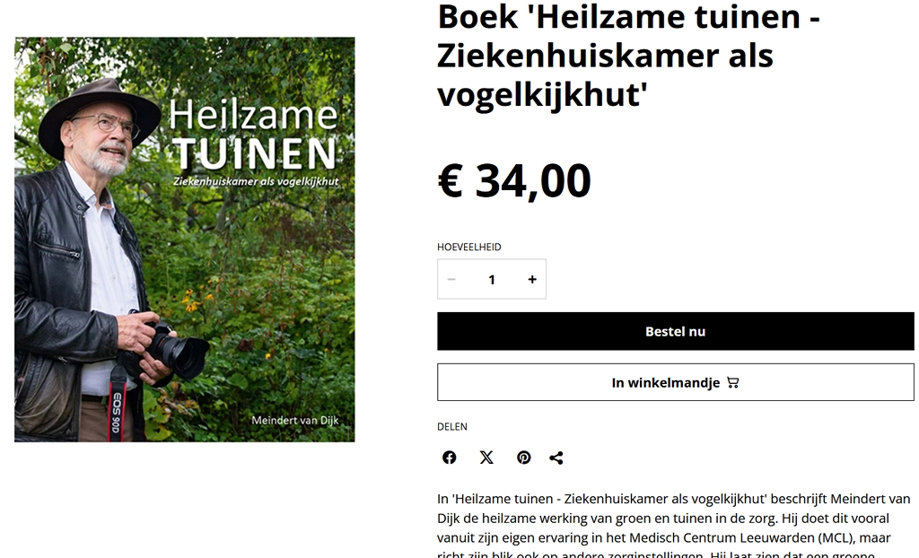 Afbeelding van verkooppagina boek 'Heilzame tuinen - Ziekenhuiskamer als vogelkijkhut'