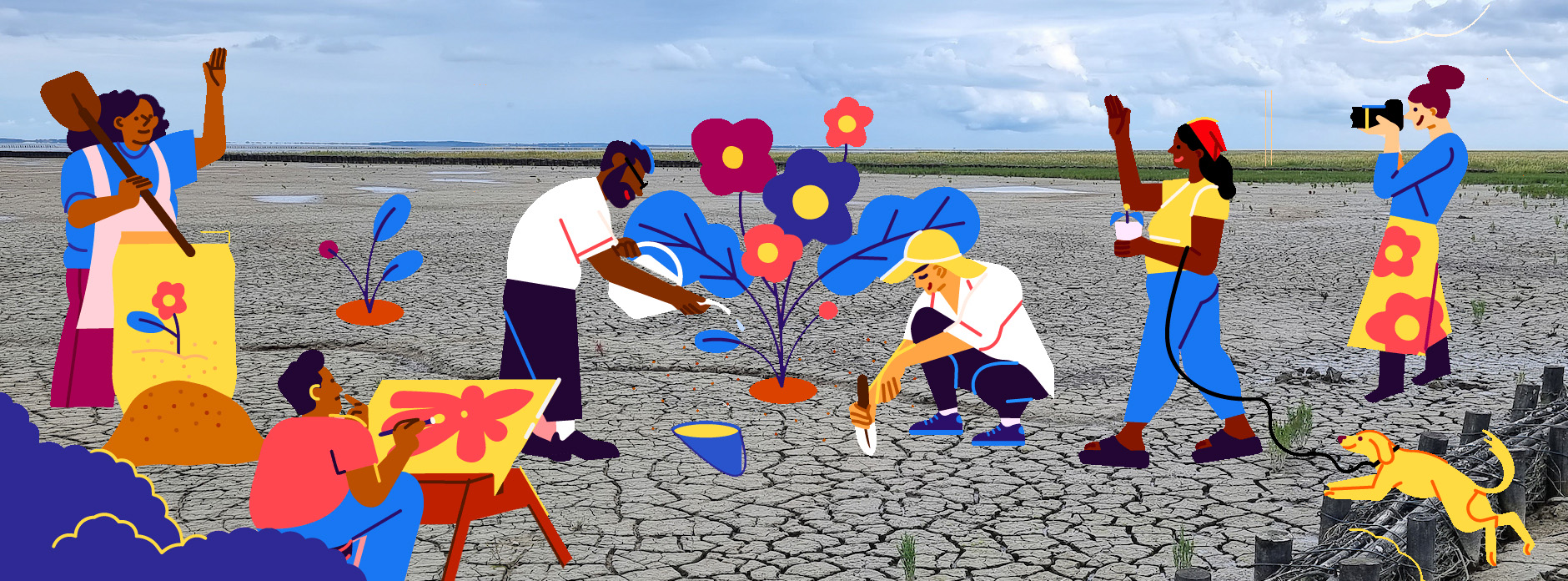 Banner Facebook groep Wad Art met Wadden achtergrond
